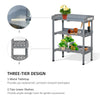 Outdoor Garden Wooden Potting Bench Work Station Table Tool Storage Shelf w/ Hooks, Grey