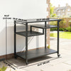 Outdoor Grill Cart, BBQ Stand, Three-Shelf Pizza Oven Stand with Hooks, Garbage Bag Holder, Wheels, Black