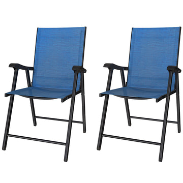 Folding Patio Chairs Set of 2, High Back Outdoor Dining Chairs with Breathable Mesh Seat for Lawn, Deck, Blue