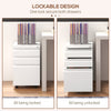 3 Drawer File Cabinet with Lock, Steel Vertical Filing Cabinet with 5 Wheels and Hanging Bar for A4/Legal/Letter, Home Office Printer Stand with Pre-Assembled Body, White
