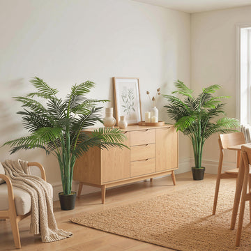 4FT Artificial Palm Tree Set of 2, Fake Tropical Tree with Lifelike Leaves, Faux Plant in Pot for Indoor Decoration, Green