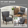 Accent Chair with Wooden Legs, Linen Fabric Armchair with Thick Padding, Comfy Chair for Living Room, Dark Grey