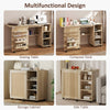 Sewing Machine Table with Drop Leaf, Folding Craft Table Rattan Door and Storage Shelves for Small Spaces, Natural