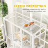 Wooden Catio Outdoor Cat Enclosure with 6 Jumping Platforms, Scratching Post, 2 Ramps, Waterproof Roof, White