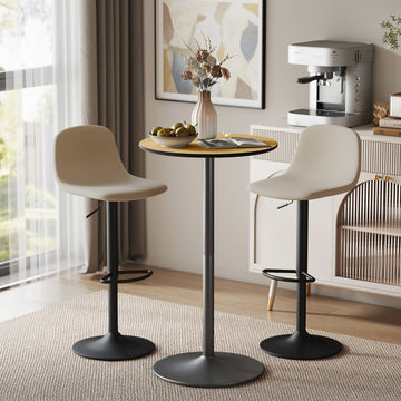 Round Table for 2, 40.2 Inch Bar Height Pub Table with Steel Frame, Non-Slip Base for Living Room, Kitchen, Natural Wood