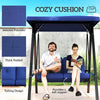 2-Seater Outdoor Porch Swing with Adjustable Canopy, Patio Swing Chair for Garden, Poolside, Backyard, Dark Blue