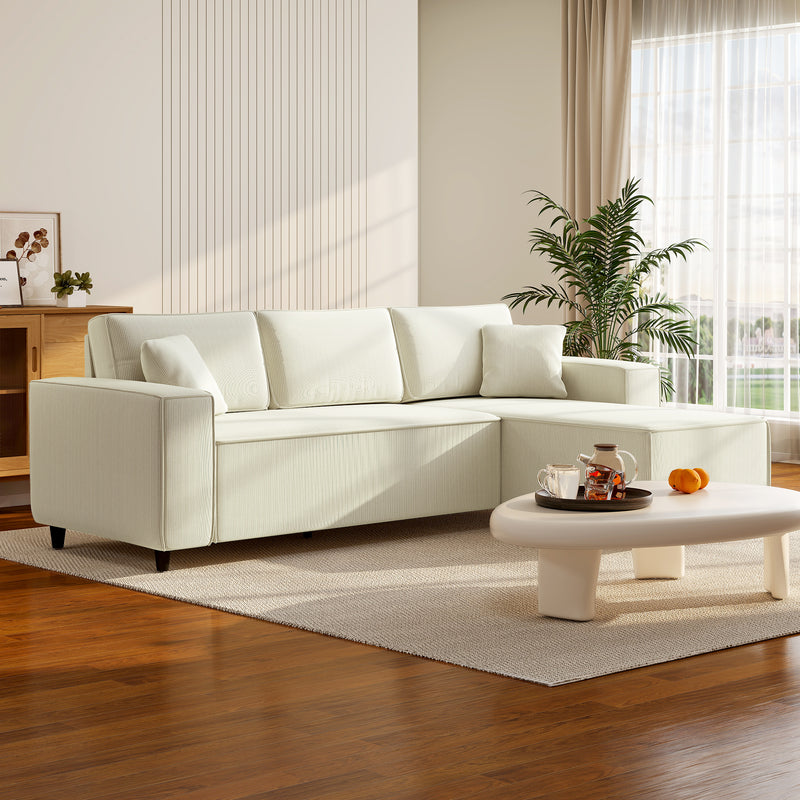 Corner Sofa with Changeable Chaise, Corduroy L-Shaped Sectional Sofa with Pocket Spring, 2 Pillows