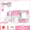 Qaba 7-in-1 Toddler Slide, Kids Slide Climber Playset with Playhouse and Basketball Hoop for 1-4 Years, Pink