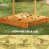 Wooden Kids Sandbox with Cover, Sand Play Station with Foldable Bench Seats and Adjustable Canopy, Red