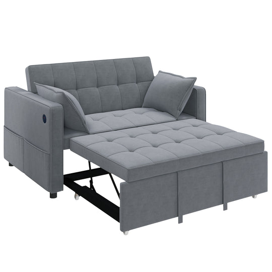 3‑in‑1 Convertible Sofa Bed, Pull Out Sleeper Sofa with USB Charging, Adjustable Backrest, Side Pockets