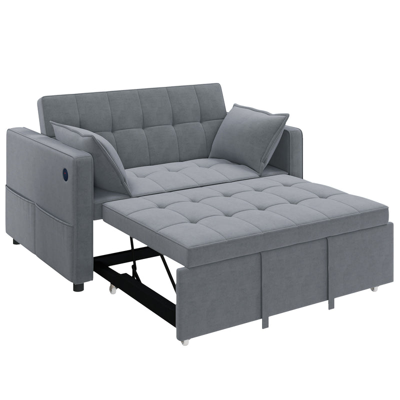 3‑in‑1 Convertible Sofa Bed, Pull Out Sleeper Sofa with USB Charging, Adjustable Backrest, Side Pockets