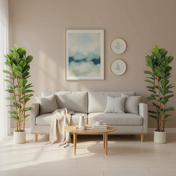 6FT Artificial Fiddle Leaf Fig Tree Set of 2, Fake Potted Tree with Solid Wood Trunks for Indoor Decor, Green
