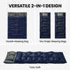 Double Sleeping Bag for Adults, Queen Size 2 Person Sleeping Bag with 2 Pillows, for Cold Weather & Warm, Blue