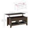 Lift Top Coffee Table with Hidden Storage Compartment and Open Shelves, Lift Tabletop Pop-Up Center Table for Living Room, Dark Walunt