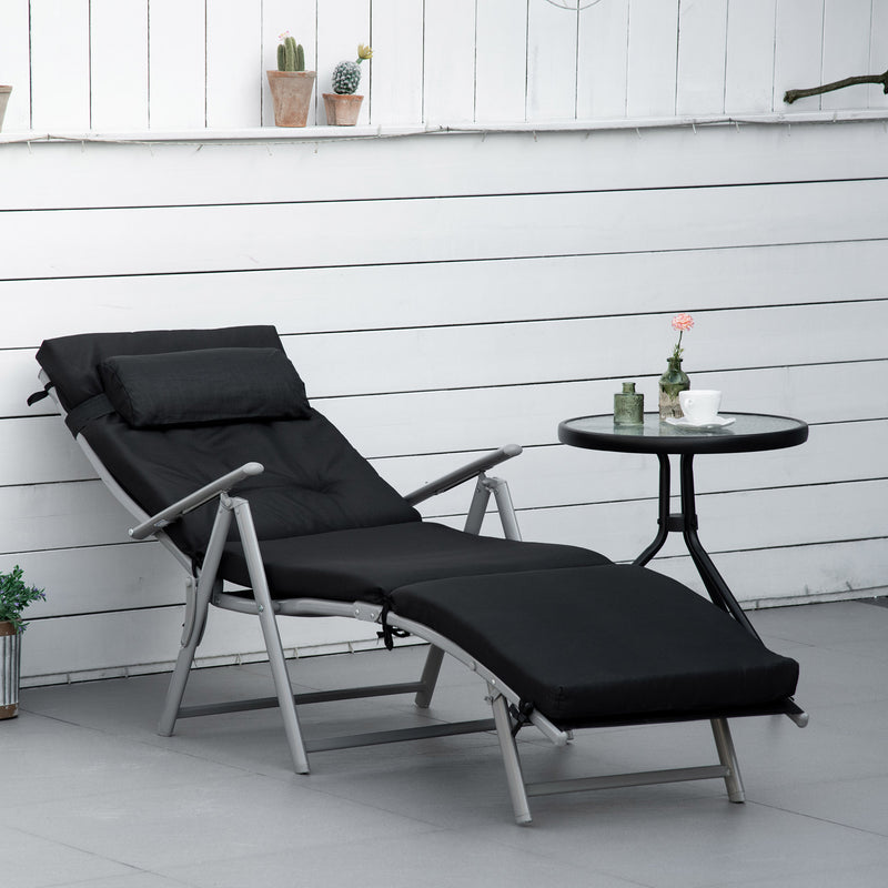 Outdoor Folding Chaise Lounge Chair Recliner with Portable Design, Adjustable Backrest, Cushion and Headrest, Black