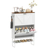 Narrow Shoe Storage Cabinet with 2 Flip Drawers, Slim Shoe Cabinet for 15-20 Pairs, White Wood Grain