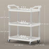 3-Tier Utility Cart Rolling Storage Trolley with 3 Shelves, Silver and White