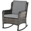 Outdoor Wicker Rocking Chair, PE Rattan Porch Rocker with Cushions, Grey