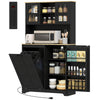 Kitchen Pantry Cabinet with Charging Station, 7 Gallon Trash Can Cabinet, Adjustable Shelves and Acrylic Doors, Black