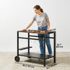 Outdoor Grill Cart, 2-Tier Pizza Oven Stand, BBQ Stand with Beverage Holder, Hooks, Wheels, Black and Brown