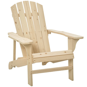 Wood Adirondack Chair, Outdoor Patio Muskoka Chair with Slatted Design for Deck, Garden, Backyard, Fire Pit, Natural