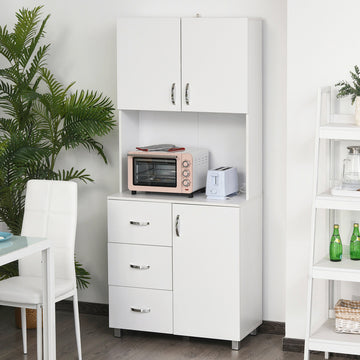 Freestanding Kitchen Buffet with Hutch Storage Organizer with 2 Door Cabinets, 3 Drawers and Open Countertop, Adjustable Shelf for Dining Room Pantry, White