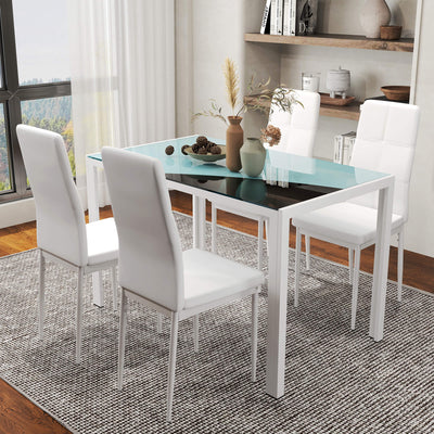 5-Piece Rectangular Glass Kitchen Table and Chairs with Metal Frame and Faux Leather Upholstery for Dining Room