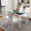 5-Piece Rectangular Glass Kitchen Table and Chairs with Metal Frame and Faux Leather Upholstery for Dining Room, White