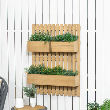 3 Box Raised Garden Bed with Trellis, Wall-Mounted Wood Planter Box Set with Drainage Hole for Flowers, Climbing Plants