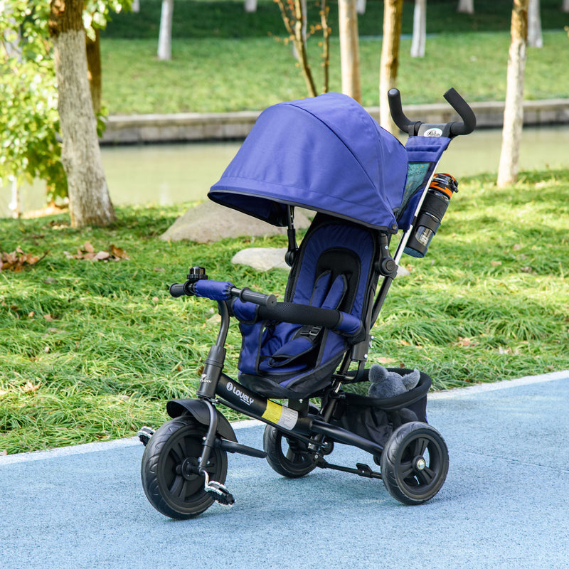 Qaba 6 in 1 Tricycle for Toddler 1-5 Years with Parent-Push Handle, Dark Blue