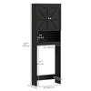 Over The Toilet Cabinet, Modern Bathroom Above Toilet Storage with Barn Doors and Open Shelf, Black