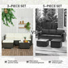 3 Pieces Patio Furniture Set with Cushions, Outdoor PE Rattan Wicker Conversation Corner Sofa Set with Glass Top Table and Adjustable Foot for Garden, Lawn, Cream White