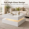 LED Coffee Table with Storage, 2-Tier Modern Center Table with Open Shelf and Remote for Living Room, High Gloss White