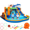Qaba Inflatable Bounce House for Kids, Sharks Theme Jumping Bouncy Castle with Slide and Pool for Indoor Outdoor, Blue