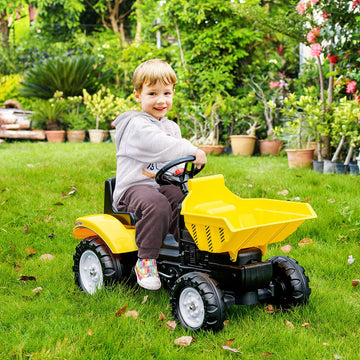 Aosom Ride on Tractor for Kids, Pedal Construction Car with Manual Control Bucket for 3 Year Old, Yellow