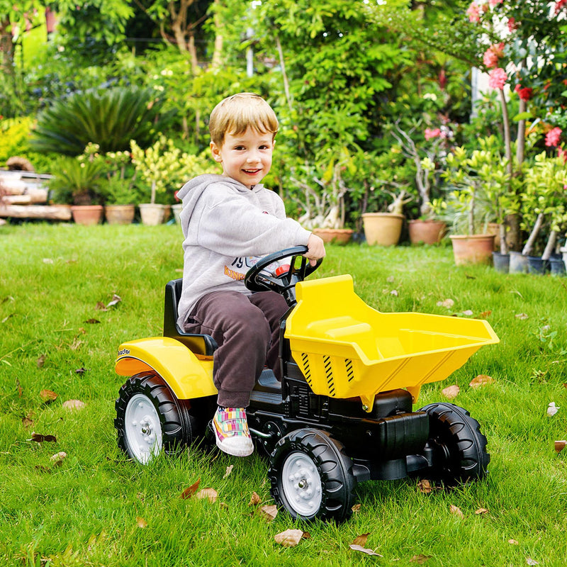 Ride on Tractor for Kids, Pedal Construction Car with Manual Control Bucket for 3 Year Old, Yellow