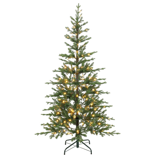 6ft Prelit Sparse Christmas Tree with Downswept Hinges Warm White LED Lights, Green