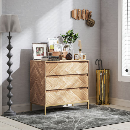 Bedroom Chest of Drawers with Anti-tipping Design, Storage Cabinet with 3 Drawers for Living Room, Hallway, Nature Wood, Natural