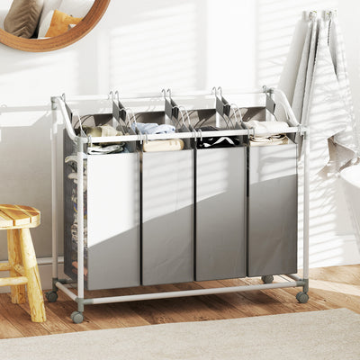 Laundry Hamper with Wheels, 160L Laundry Basket with 4 Removable Bags for Bedroom, Bathroom, Grey