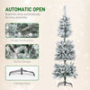 6ft Flocked Christmas Tree with Dual Colour LED Light, Pencil Hinged Xmas Tree with 11 Light Modes, Easy Assembly
