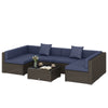 7pc Garden Wicker Sectional Set w/ Tea Table Patio Rattan Lounge Sofa Outdoor Deck Furniture Navy Blue