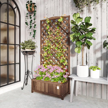 Wood Planter with Trellis, Raised Garden Bed to Grow Vegetables for Backyard, 30