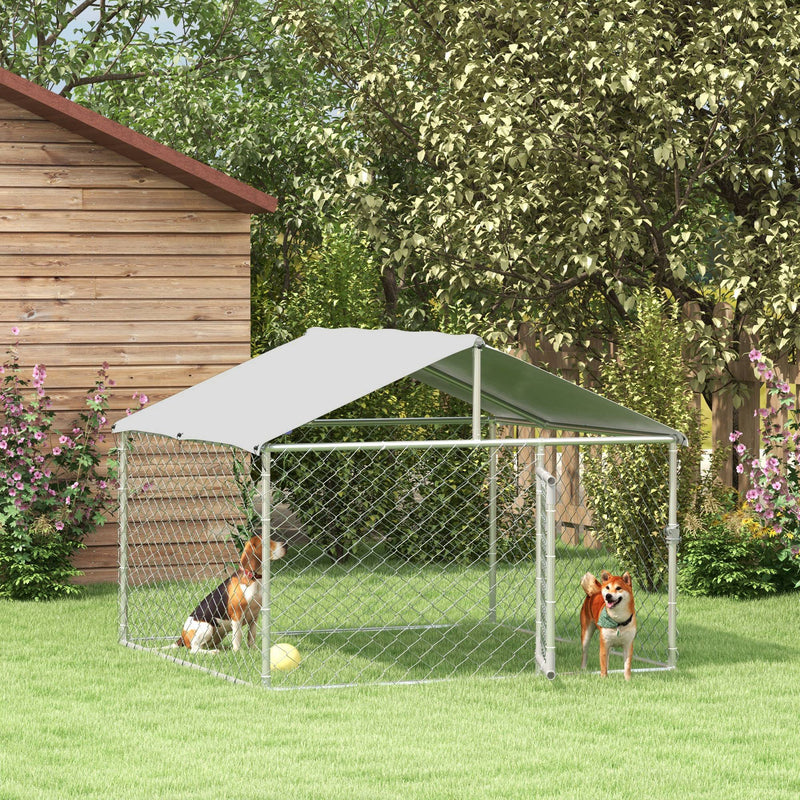 6.6' x 6.6' x 4.9' Outdoor Dog Kennel Heavy Duty Galvanized Steel Chain Link with UV-resistant Roof