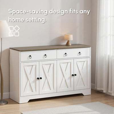 Kitchen Sideboard Cabinet with 2 Drawers, 4 Barn Doors and 2 Adjustable Shelves, Buffet Table for Living Room
