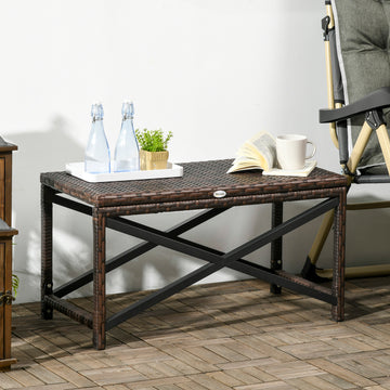 Patio Wicker End Table, Outdoor PE Rattan Side Table, with Plastic Board Under the Full Woven Table Top for Patio, Garden, Balcony, Mixed Brown
