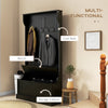 Meuble d'entrée 3-en-1 avec porte-manteau, rangement à chaussures et banc, 4 crochets pour couloir, salon, blanc