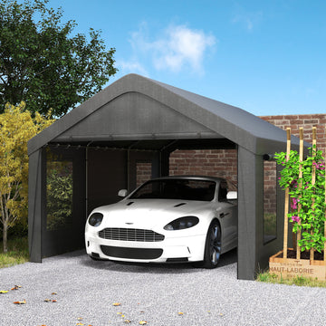 12 x 20ft Carport with 2 Roll-Up Doors, 4 Windows, Portable Garage with Removable Sidewalls for Car, Truck