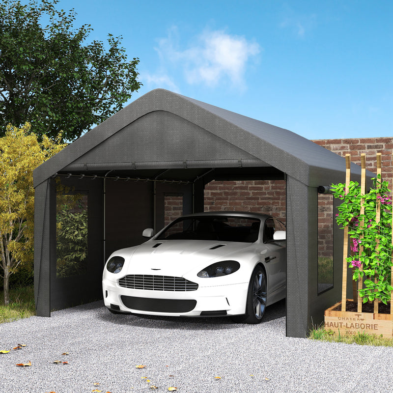 12 x 20ft Carport with 2 Roll-Up Doors, 4 Windows, Portable Garage with Removable Sidewalls for Car, Truck