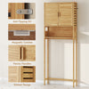 Over the Toilet Cabinet, Bathroom Organizer with 2 Doors, Open Compartment and Adjustable Shelf, Natural Wood Finish