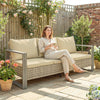 3-Seater Outdoor Couch, PE Wicker Patio Sofa with Deep Seat, Wood-Effect Aluminum Armrests, Cushions, Khaki